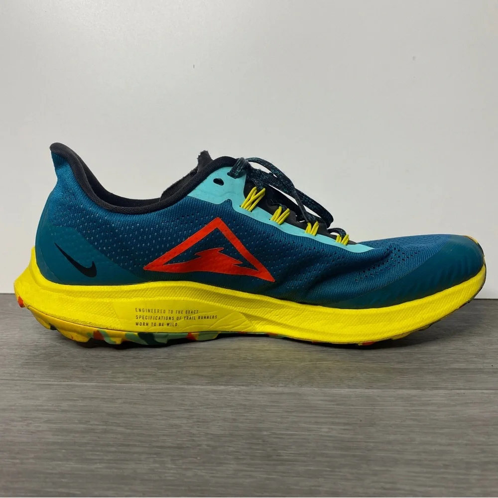 Nike Air Zoom Pegasus 36 Trail Geode Teal Red Yellow Mens Athletic Shoes SZ 9.5